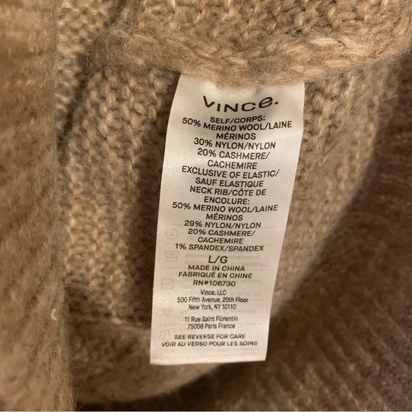 NWT Vince Cable Knit Crewneck Merino Wool Cashmere Blend Sweater, Size L - Picture 11 of 11